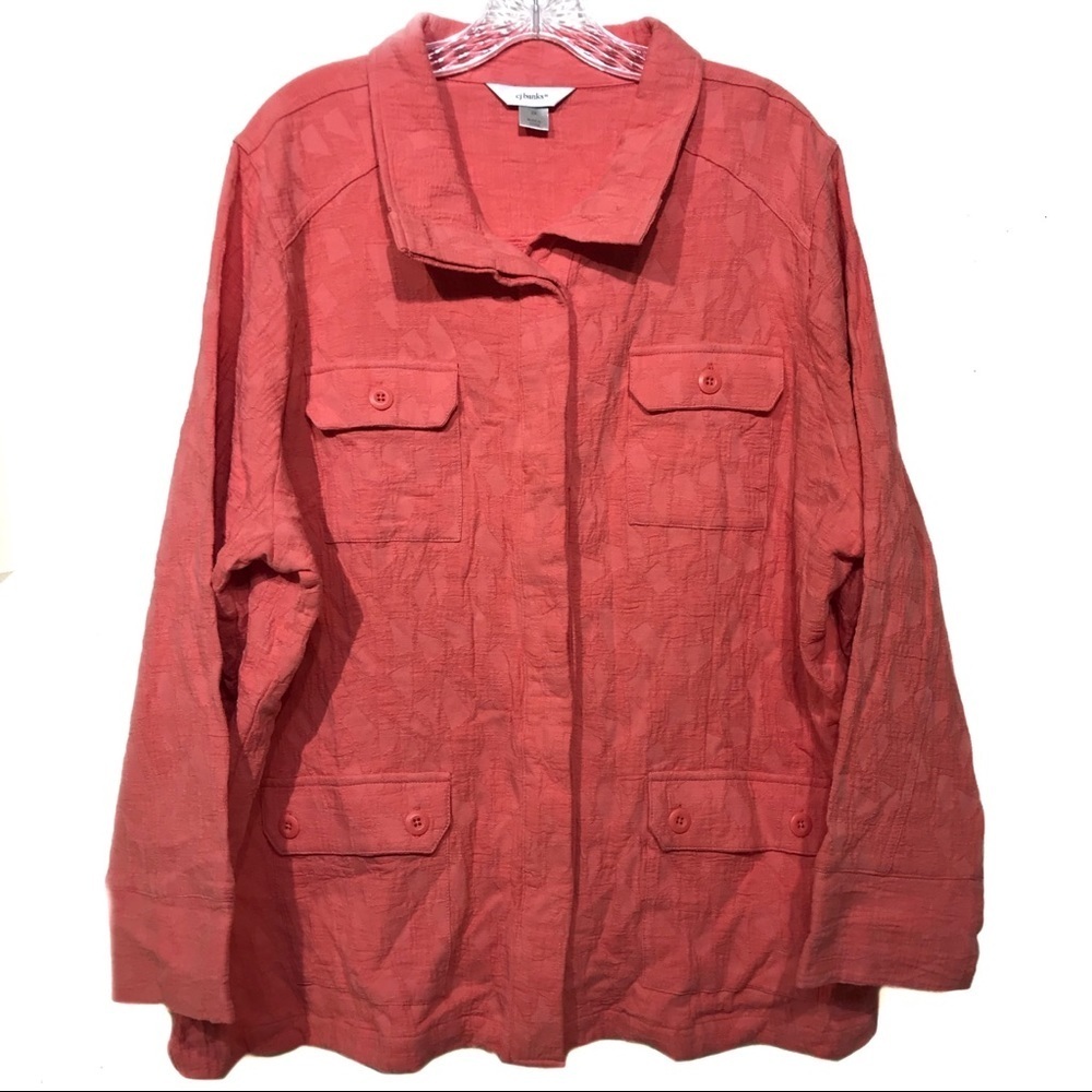 CJ Banks coral‎ peach button up jacket blazer 2X
